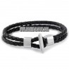 BRACELET POUR HOMME FEMME ADO EN ACIER ET CUIR TRESSE NOIR