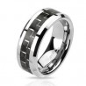 Bague anneau homme en titane et bande fibre de carbone grise et noire