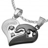 Men's and women's steel and black plated split heart pendants with 2 chains