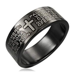 BAGUE BIJOU HOMME ADO ANNEAU ACIER NEUVE BIBLE PRIERE NOTRE PERE