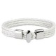 Mixed men's and women's bracelet with 4 white plaited leather links and steel clasp