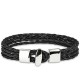 BRACELET POUR HOMME FEMME ADO 4 LIENS EN CUIR TRESSE NOIR ET FERMOIR EN ACIER NEUF ►76