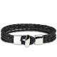 Mixed men's and women's bracelet with 4 black braided leather links and steel clasp