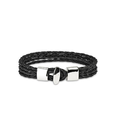 BRACELET POUR HOMME FEMME ADO 4 LIENS EN CUIR TRESSE NOIR ET FERMOIR EN ACIER NEUF ►76