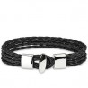 Mixed men's and women's bracelet with 4 black braided leather links and steel clasp