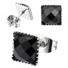 PAIRE BOUCLES D'OREILLES HOMME FEMME ACIER CARRE PIERRE ONYX NOIR