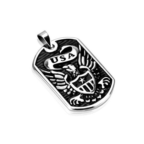 PENDENTIF POUR HOMME ADO ACIER BLASON AIGLE USA ROCK BIKER + 1 CHAINE BOULE NEUF 1006