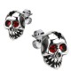 PAIR OF EARRINGS MAN STEEL SKULL DEMON EYES RED BIKER