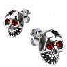 PAIR OF EARRINGS MAN STEEL SKULL DEMON EYES RED BIKER