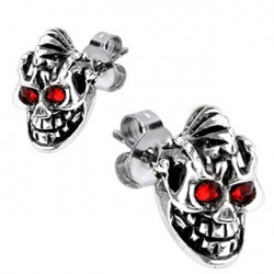 PAIRE BOUCLE D'OREILLE HOMME ACIER TETE DE MORT BIKER PUNK GOTHIQUE NEUVE 103