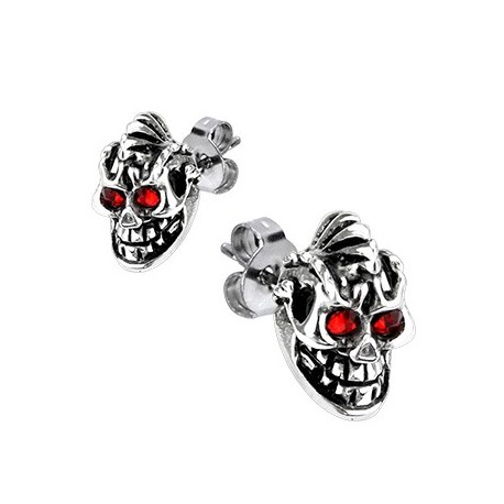 PAIRE BOUCLE D'OREILLE HOMME ACIER TETE DE MORT BIKER PUNK GOTHIQUE NEUVE 103