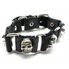 BRACELET HOMME CUIR TETE DE MORT FRANKENSTEIN ACIER AJUSTABLE GOTHIQUE BIKER NEUF