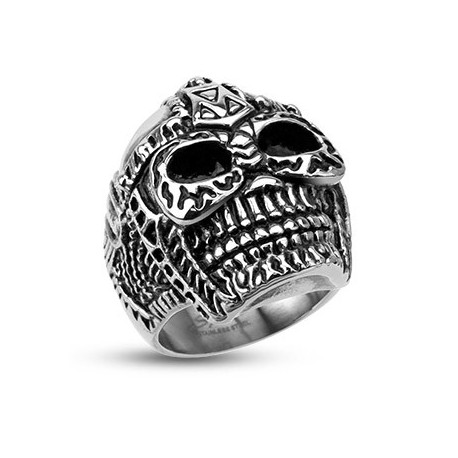 BAGUE HOMME ACIER CRANE TETE DE MORT ARMURE GUERRIER BIKER GOTHIQUE NEUVE 4329