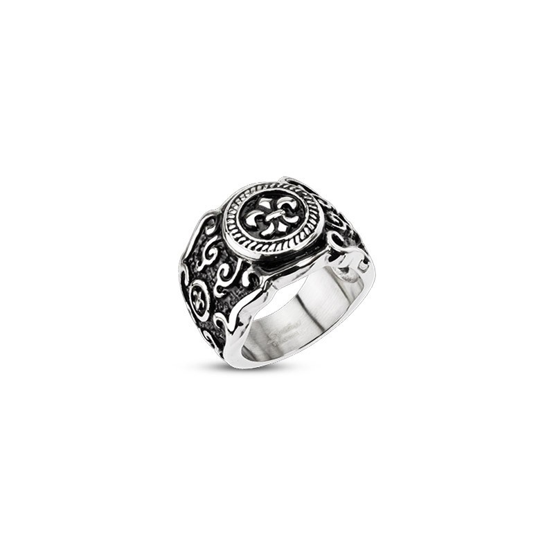 LYS BAGUE CHEVALIÈRE HOMME ACIER ORNÉ FLEUR DE LYS BIKER EMBLEME FRANCAIS RMT662 