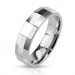 BAGUE ANNEAU ALLIANCE POUR HOMME ADO ACIER FACETTE RECTANGULAIRE REFLETS ARGENT NEUVE 2505