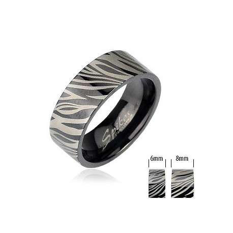 BAGUE ANNEAU HOMME FEMME ADO ACIER PLAQUE NOIR ZEBRE ARABESQUE STYLEE NEUVE 518