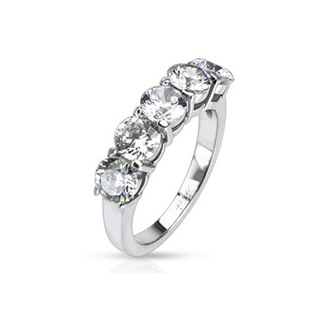 BAGUE ALLIANCE SOLITAIRE POUR FEMME EN ACIER MASSIF & SERTIE DE 5 PIERRES NEUVE 2179