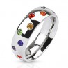 BAGUE ANNEAU HOMME FEMME ACIER SERTIE ZIRCON FIERTE GAY PRIDE RAINBOW