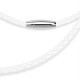 CHAINE COLLIER CORDON HOMME FEMME CUIR TRESSE & FERMOIR ACIER AIMANTE BLANC PAS CHER NEUF 9005