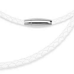 CHAINE COLLIER CORDON HOMME FEMME CUIR TRESSE & FERMOIR ACIER AIMANTE BLANC PAS CHER NEUF 9005