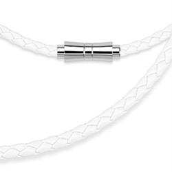 CHAINE COLLIER CORDON HOMME FEMME CUIR TRESSE & FERMOIR ACIER AIMANTE BLANC PAS CHER NEUF 9021