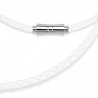 Chaine collier homme femme cuir tressé blanc fermoir acier aimanté