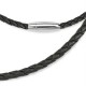 CHAINE COLLIER CORDON HOMME FEMME CUIR TRESSE & FERMOIR ACIER AIMANTE NOIR PAS CHER NEUF 9005