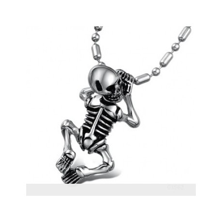 PENDENTIF POUR HOMME ACIER MASSIF SQUELETTE BEBE ENFANT GOTHIQUE + 1 CHAINE BOULE NEUF GX562