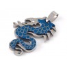 PENDENTIF POUR HOMME FEMME ACIER MASSIF BLEU HIPPOCAMPE ET 1 CHAINE