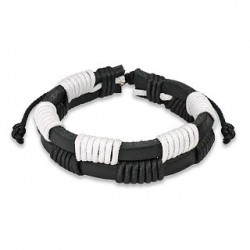 BRACELET REGLABLE HOMME ADO EN CUIR COULEUR BLANC ET NOIR FOOT RUGBY NEUF 0062