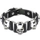 BRACELET HOMME FEMME ADO CUIR TETE DE MORT ACIER AJUSTABLE GOTHIQUE BIKER 0142