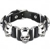 Bracelet réglable homme cuir et tête de mort frankenstein acier biker