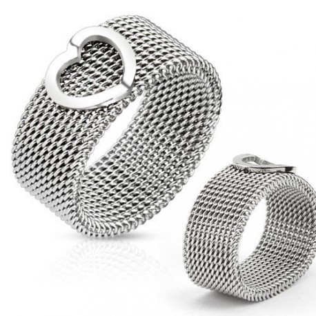 BAGUE POUR FEMME ADO ENFANT ACIER MASSIF MAILLE STYLE CHEVALIER COEUR AMOUR NEUVE M2698