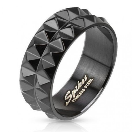 BAGUE ANNEAU POUR HOMME ADO ACIER PLAQUE NOIR GOTHIQUE FASHION SPIKE PIC NEUVE M2400