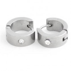 PAIRE BOUCLES D'OREILLES POUR HOMME ADO TIGE FERMOIR ACIER RONDE ZIRCON DIAMS SWAROVSKI BLANC 5mm NEUF