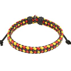 BRACELET REGLABLE POUR HOMME ADO CUIR TRESSE COULEUR DRAPEAU BELGIQUE ROUGE JAUNE NOIR NEUF 0178