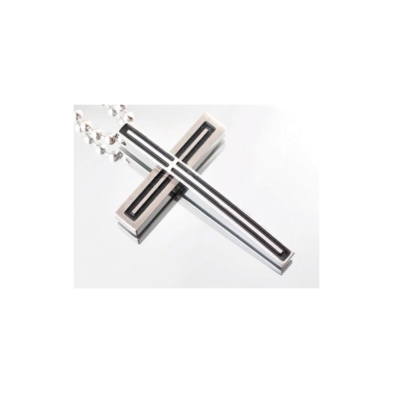 Pendentif Homme Femme Croix Acier Massif Et 1 Chaine Boule Pas Cher