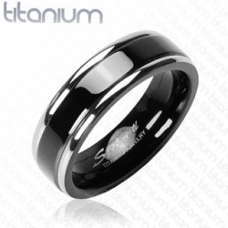 BAGUE ANNEAU POUR HOMME TITANE AVEC UNE BANDE PLAQUE NOIR NEUVE 0628