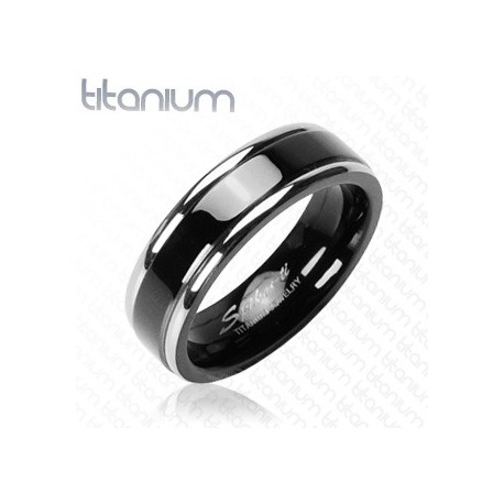 BAGUE ANNEAU POUR HOMME TITANE AVEC UNE BANDE PLAQUE NOIR NEUVE 0628