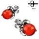 PAIRE BOUCLE D'OREILLE POUR HOMME FEMME ACIER GRIFFE DRAGON PERLE ROUGE NEUVE 117