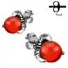 PAIRE BOUCLE D'OREILLE POUR HOMME FEMME ACIER GRIFFE DRAGON PERLE ROUGE NEUVE 117