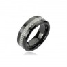BAGUE ANNEAU HOMME EN CERAMIQUE NOIR BANDE FIBRE DE CARBONE DAMIER