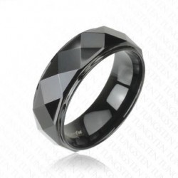 BAGUE ANNEAU POUR HOMME EN TUNGSTÈNE FACETTES EN LOSANGE NOIR NEUVE