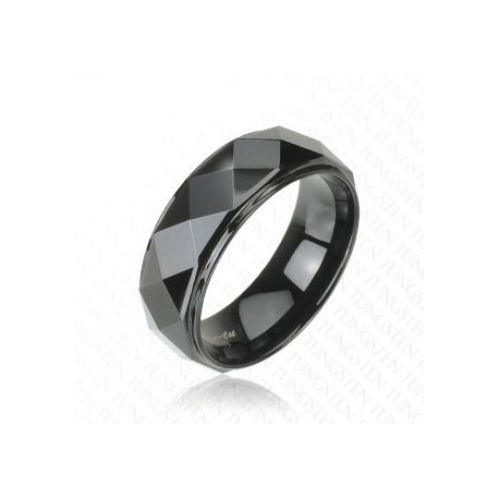 BAGUE ANNEAU POUR HOMME EN TUNGSTÈNE FACETTES EN LOSANGE NOIR NEUVE