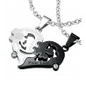 PENDENTIF FEMME ACIER CŒUR ACIER NOIR COUPLE SÉCABLE TRÈFLE ET 2 CHAINES