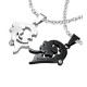 PENDENTIF FEMME ACIER CŒUR ACIER NOIR COUPLE SÉCABLE TRÈFLE + 2 CHAINES NEUF