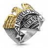Two-tone steel and gold-plated American eagle biker ring for men