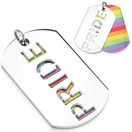 PENDENTIF FEMME HOMME ACIER PLAQUE DOUBLE GAY PRIDE + 1 CHAINE NEUF