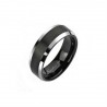 MEN'S RING SOLID TUNGSTEN SATIN RIBBON SMOOTH BLACK MIRROR EFFECT