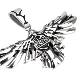 PENDENTIF HOMME BIKER FORME AIGLE CROIX ACIER LIVE TO RIDE + 1 CHAINE NEUF